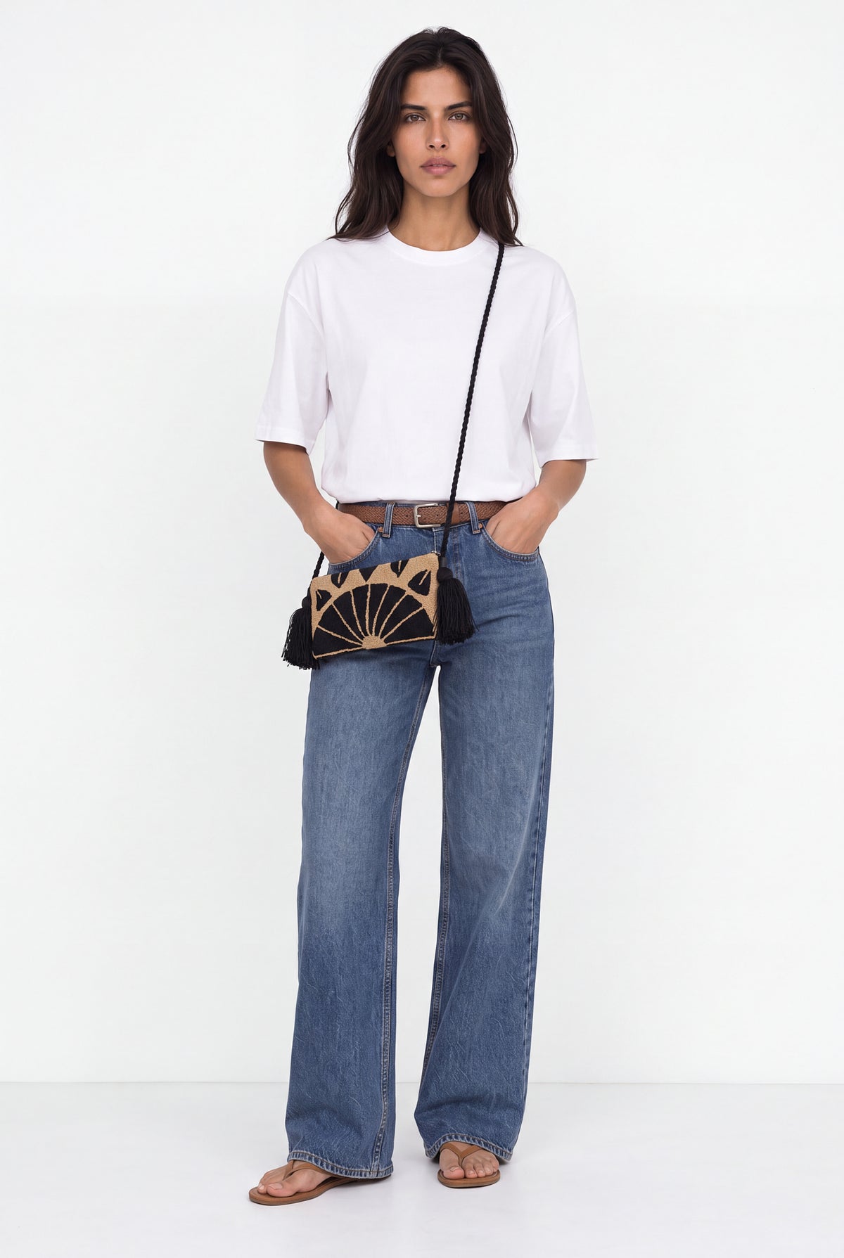 Pochette Tapestry beige e nero con tracolla