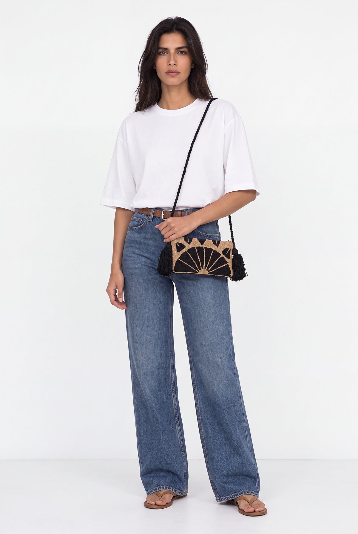 Pochette Tapestry beige e nero con tracolla