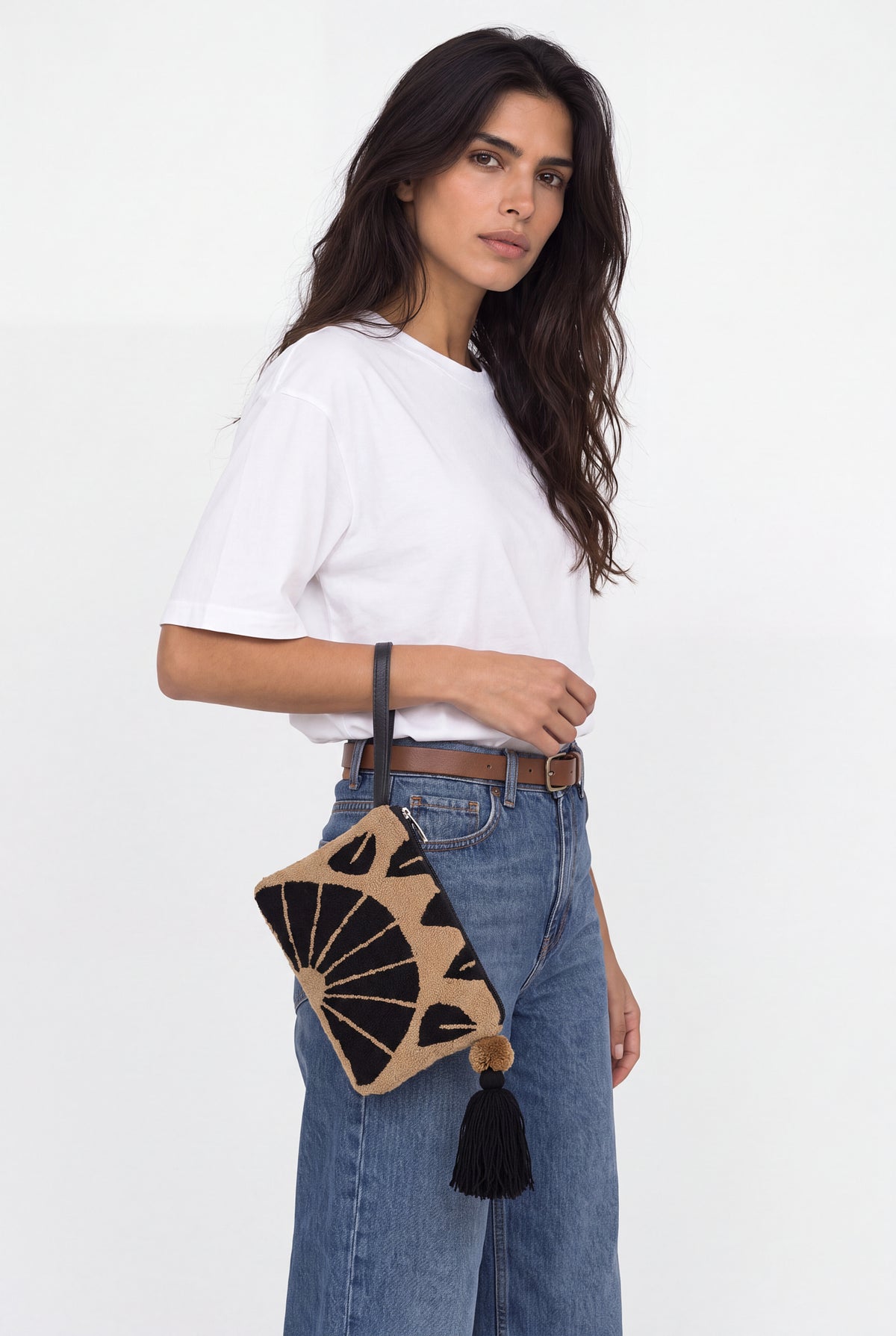 Pochette Tapestry beige e nero