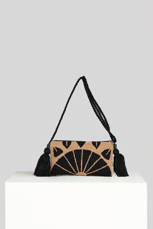Pochette Tapestry beige e nero con tracolla